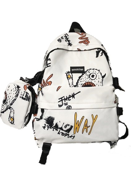Sokak Trendi Ortaokul Öğrencileri Kişilik Grafiti Büyük Kapasiteli Seyahat Sırt Çantası (Yurt Dışından)