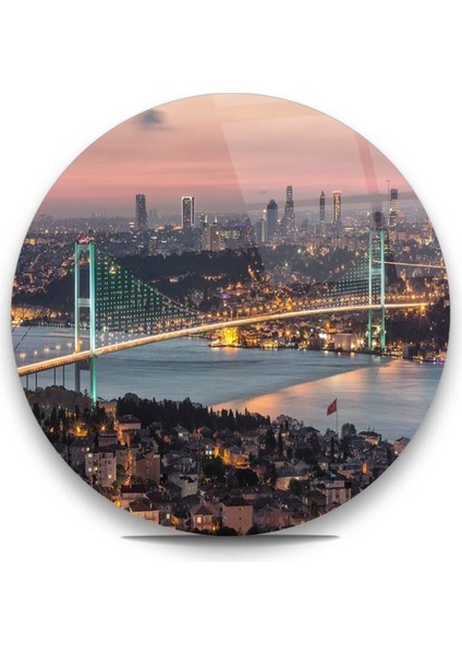 Istanbul Boğaz Köprüsü Yuvarlak Cam Tablo