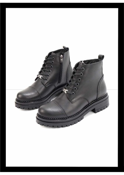 Siyah Hakiki Deri Kadın Bot & Bootie K02390031003
