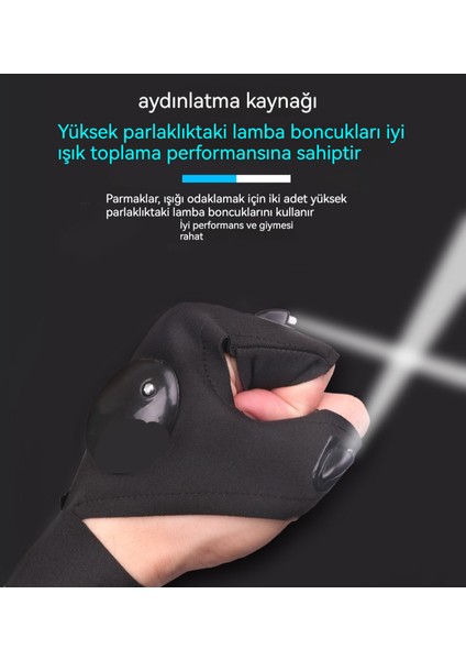 LED Dış Mekan Taşınabilir Şarj Edilebilir Yarım Parmak Aydınlatma Eldiveni Işığı (Yurt Dışından)