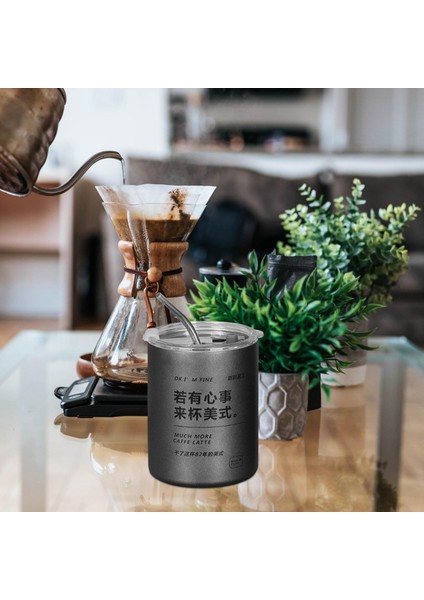 Içecek Suyu Içecekleri Için Kapaklı Straw Kahve Fincanları 320ML Koyu Gri Termal Kahve Kupaları (Yurt Dışından)