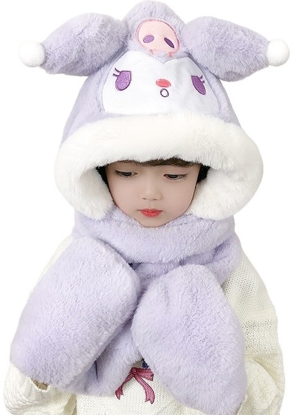 Kız Çocukları Için Peluş Şapka, Eldiven ve Atkıdan Oluşan Üç Parçalı Set (Yurt Dışından)