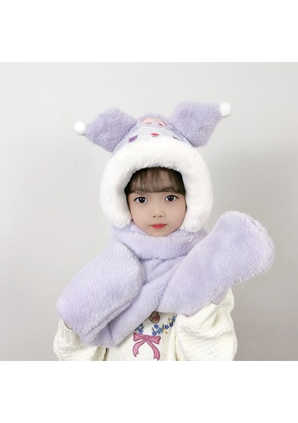 Kız Çocukları Için Peluş Şapka, Eldiven ve Atkıdan Oluşan Üç Parçalı Set (Yurt Dışından)