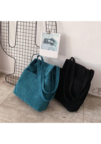 Kadife Tote Omuz Çantası Kese Çalışma Alışveriş Çantası Plaj Kanvas Çanta Mavi (Yurt Dışından) fiyatları