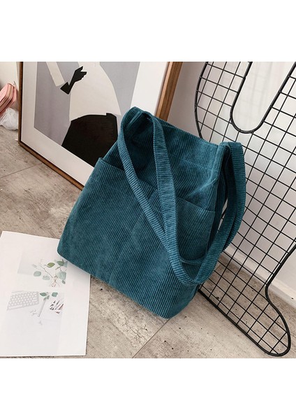 Kadife Tote Omuz Çantası Kese Çalışma Alışveriş Çantası Plaj Kanvas Çanta Mavi (Yurt Dışından) modelleri