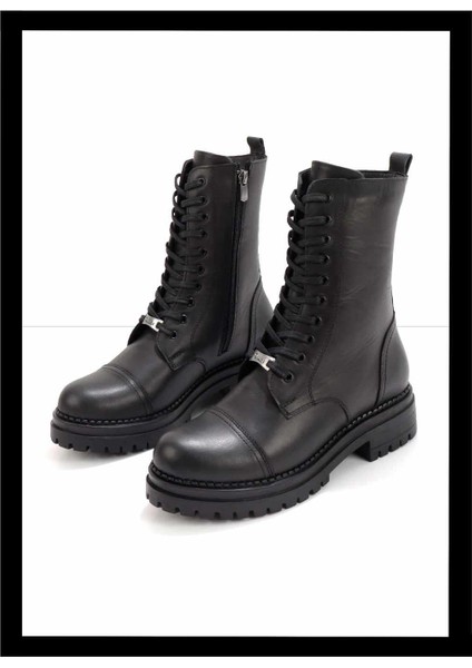 Siyah Hakiki Deri Kadın Bot & Bootie K02390031903