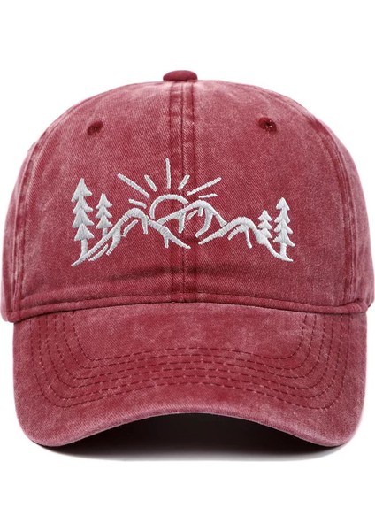 Kadınlar Için Dağ Beyzbol Şapkası Erkekler, Ayarlanabilir Nakışlı Yıkanmış Vintage Retro Pamuk Denim Sıkıntılı Macera Baba Şapkası (Yurt Dışından)