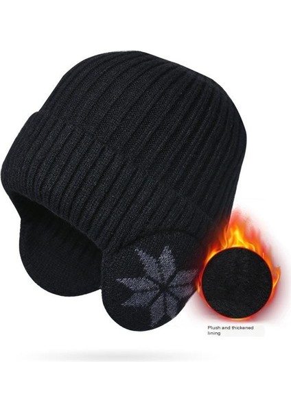 Kadife ve Kulak Korumalı Kalınlaştırılmış Şapkalı Erkekler Için Kışlık Sıcak Örme Yün Şapka (Yurt Dışından)