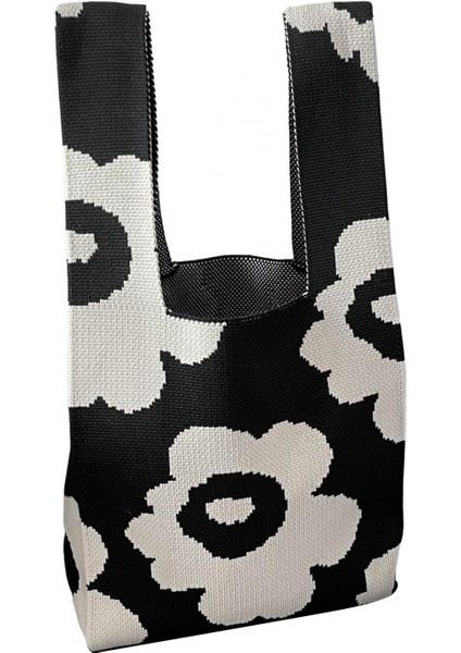 Örme Çanta Kese Çanta Bakkal Çantası Tote Çanta Çalışma Bahar Tatili Için Siyah (Yurt Dışından)