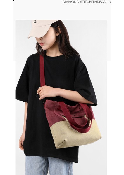 Tuval Çanta Dikişli Kadın Çantası Renkli Büyük Çanta Tote Çanta Banliyö Vintage Çanta Omuz Çantası Moda Messenger Çanta (Yurt Dışından) fırsatları