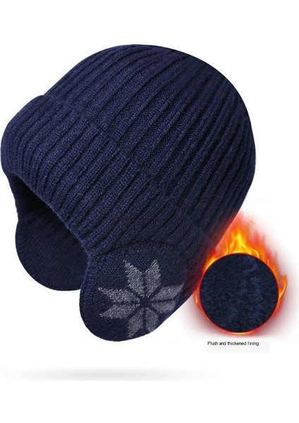Kadife ve Kulak Korumalı Kalınlaştırılmış Şapkalı Erkekler Için Kışlık Sıcak Örme Yün Şapka (Yurt Dışından)