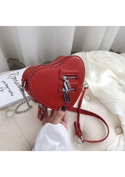 Bayan Çanta ve Çanta Moda Kırmızı Aşk Şeklinde Omuz Çantası Bayan Zinciri Çapraz Çantası Bayan Çanta ve Dozaj Çanta | Omuz Çantası (Kırmızı) (Yurt Dışından)