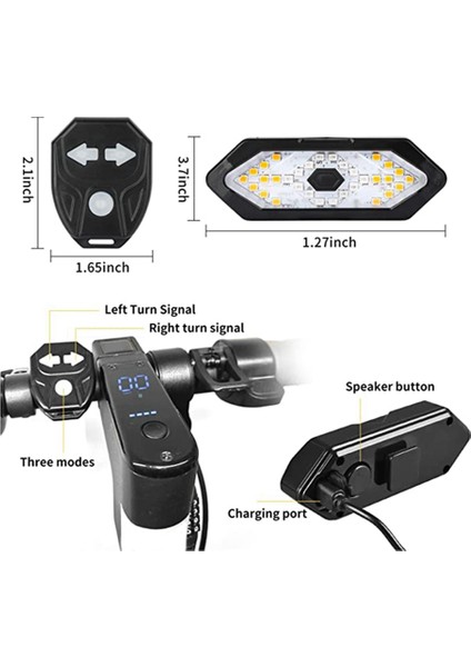Elektrikli Scooter Dönüş Sinyali, Uzaktan Kumandalı Bisiklet LED Flaşör/kuyruk Lambası, Ayarlanabilir Yönlü Dönüş Sinyali Şarj Edilebilir (Yurt Dışından)