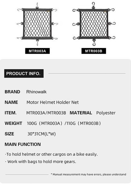 Rhinowalk Motosiklet Kask Tutucu Net 8 Metal Kanca Motosiklet Bagaj Net Tutucu Örgü Depolama Bagaj Çanta Aksesuarları (Yurt Dışından)