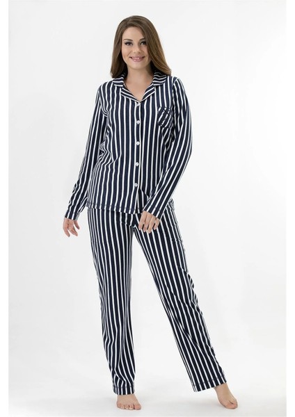 Ekstra Yumuşak Kumaş Uzun Kol Kadın Pijama Takım 98221