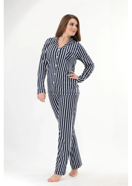 Ekstra Yumuşak Kumaş Uzun Kol Kadın Pijama Takım 98221