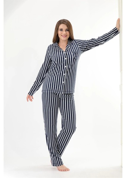 Ekstra Yumuşak Kumaş Uzun Kol Kadın Pijama Takım 98221