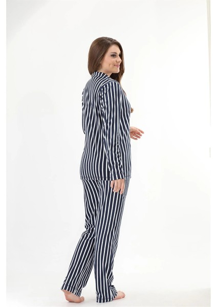 Ekstra Yumuşak Kumaş Uzun Kol Kadın Pijama Takım 98221