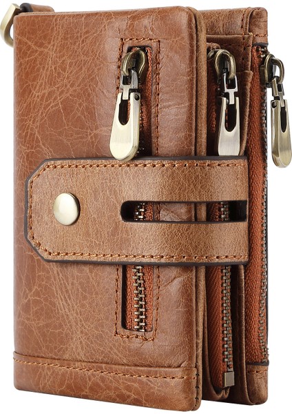 Hırsızlığa Karşı Dayanıklı Dana Derisi Çok Fonksiyonlu Çift Fermuarlı Erkek Cüzdanı (Yurt Dışından)