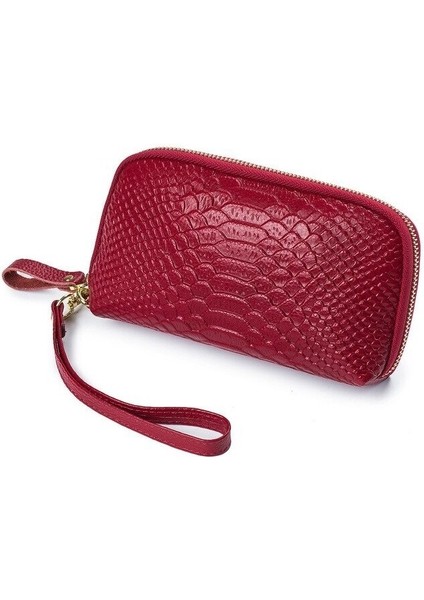 Bayan Debriyaj Çanta Anne Deri Moda Mizaç Yılan Baskı Üç Zip Büyük Kapasiteli Debriyaj Çanta El Taşıma Uzun Çanta (Yurt Dışından)