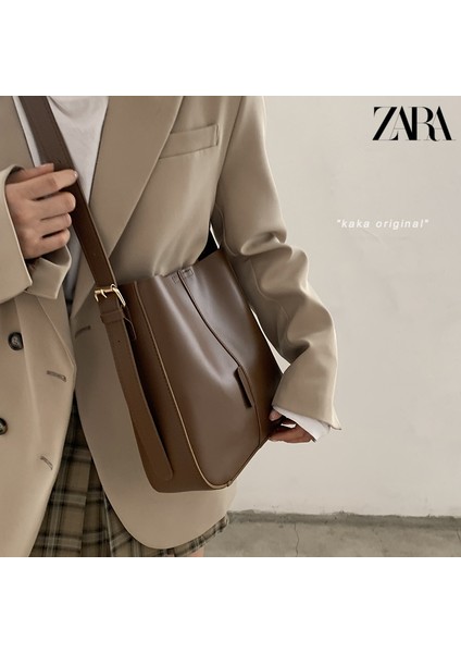 Zara Büyük Kapasiteli Çanta Kadın Retro Kova Çantası Okul Çantası Askılı Çanta Tote Çanta (Yurt Dışından)