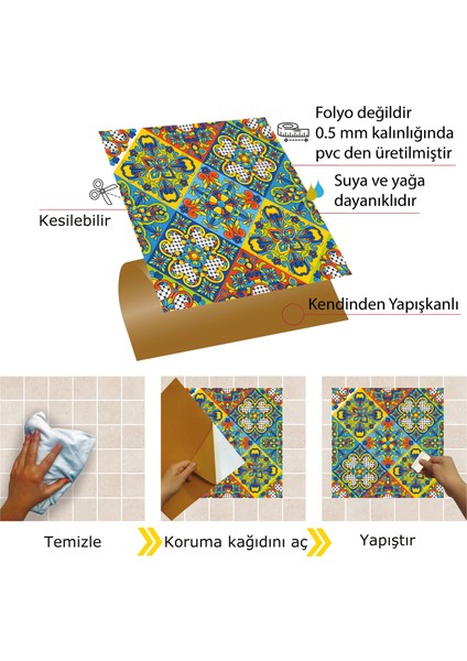 Kendinden Yapışkanlı Talavera Desenli Pvc Karo 30X30 cm (4 Adet) 0,36 M2 modelleri
