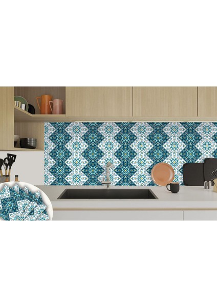 Kendinden Yapışkanlı Turkuaz Çiçek Desenli Pvc Karo 30X30 cm (4 Adet) 0,36 M2