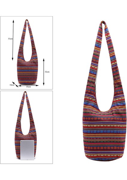 Thai Hobo Çanta Omuz Çantası Çanta Boho Çanta + Bordo Orta (Yurt Dışından)