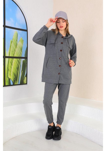 Büyük Düğmeli Kadın Günlük Spor Takım Gri fiyatları