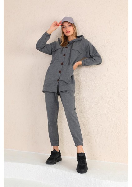 Büyük Düğmeli Kadın Günlük Spor Takım Gri indirimleri
