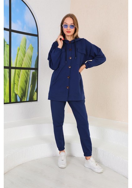 Büyük Düğmeli Kadın Günlük Spor Takım Lacivert fiyatları