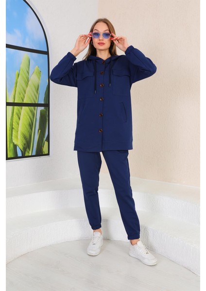 Büyük Düğmeli Kadın Günlük Spor Takım Lacivert fırsatları
