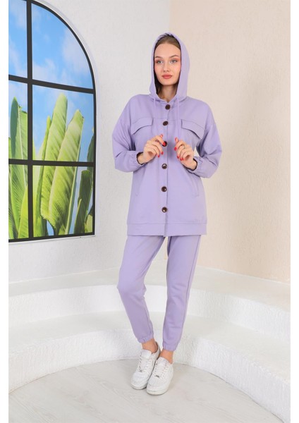 Büyük Düğmeli Kadın Günlük Spor Takım Lila fırsatları