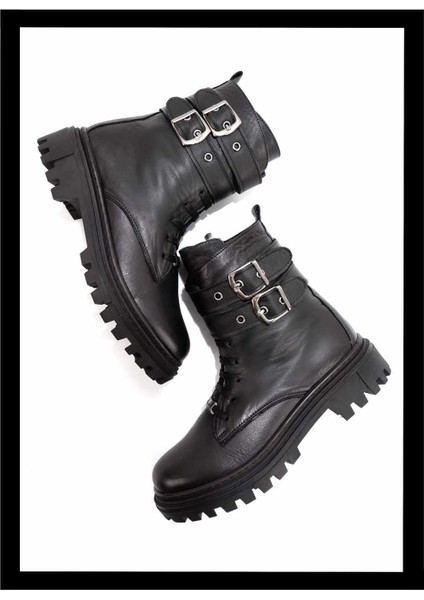 Siyah Hakiki Deri Kadın Bot & Bootie K02178001303 modelleri