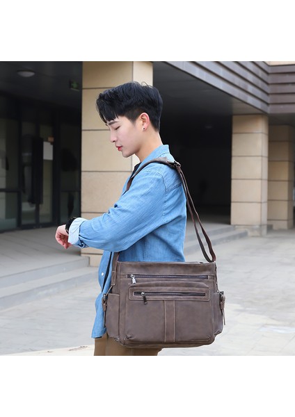 Erkek Retro Omuz Çantası Avrupa ve Amerikan Moda Erkek Çantası Büyük Kapasiteli Omuz Çantası Iş Banliyö Ingiliz Stili Messenger Çantası (Yurt Dışından) modelleri