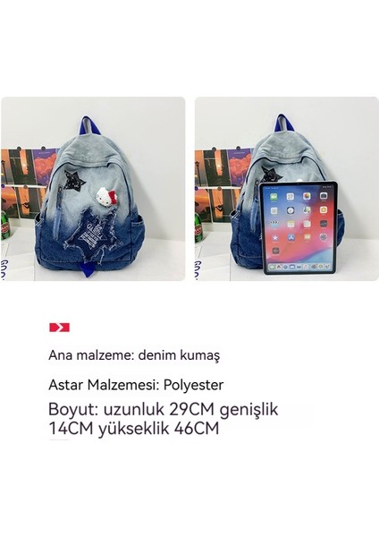 Yıkanmış Denim Işlemeli Ombre Sırt Çantası (Yurt Dışından)