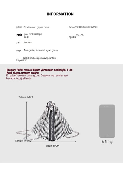 Yapay Elmas Üçgen Cep Telefonu Çantası El Çantası Kadın El Çantası Eğimli Iplikçik Elmas Zincir Çanta (Yurt Dışından)