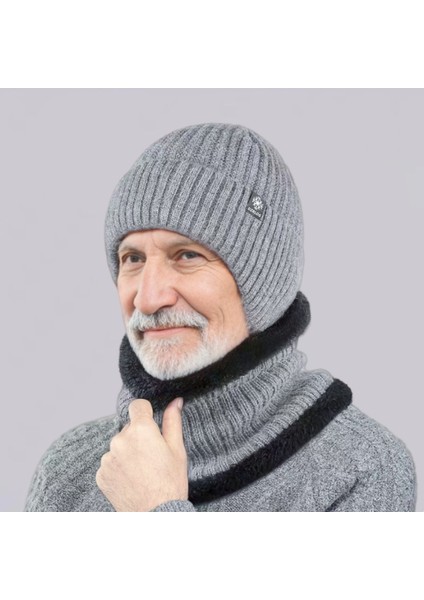 Erkek Kışlık Soğuğa Dayanıklı ve Sıcak Kulak Koruyucu Şapka 2 Parçalı Set (Yurt Dışından)