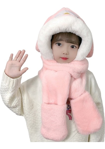 Kız Çocukları Için Peluş Şapka, Eldiven ve Atkıdan Oluşan Üç Parçalı Set (Yurt Dışından)