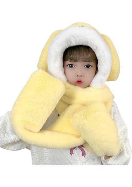 Kız Çocukları Için Peluş Şapka, Eldiven ve Atkıdan Oluşan Üç Parçalı Set (Yurt Dışından)