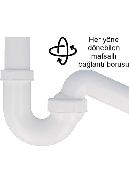 Koku Önleyici Lavabo ve Evye Sifonu 100/1, Çamaşır Bulaşık Makinesi Gideri Bağlanabilir, Koku Yapmaz, Kolay Uygulanır Mafsallı 50'lik Çıkış Borulu, 1 1/2'' Lavabo Süzgecine Uygun Bağlantılı