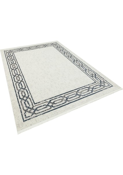 Frisco Mavi Çerçeveli Polyester Makine Halısı fiyatları