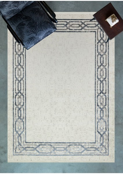 Frisco Mavi Çerçeveli Polyester Makine Halısı modelleri