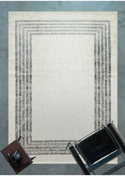 Pasadena Gri Çerçeveli Polyester Makine Halısı modelleri