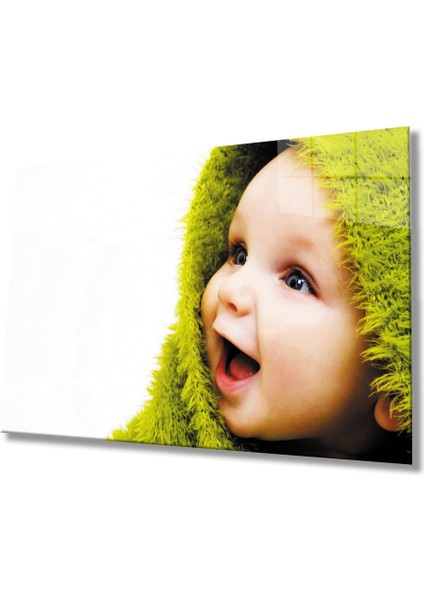 Yeşil Şapkalı Bebek Cam Tablo Baby Table With Green Hat