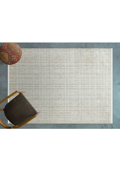 Pomona Krem Geometrik Polyester Makine Halısı