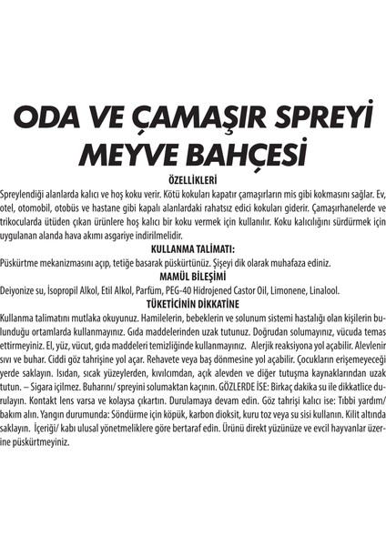 Oda ve Çamaşır Spreyi Klasik 500 ml + Meyve Bahçesi 500 ml