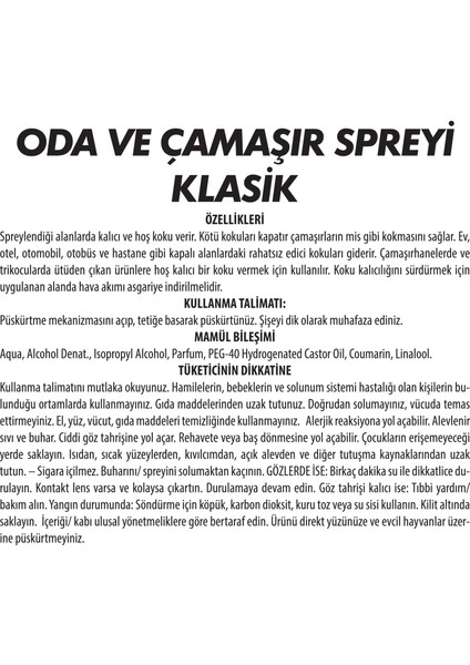 Oda ve Çamaşır Spreyi Klasik 500 ml + Meyve Bahçesi 500 ml