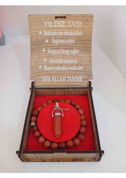 Özel Ahşap Kutulu Yıldız Doğal Taşı Kolye Bileklik Set