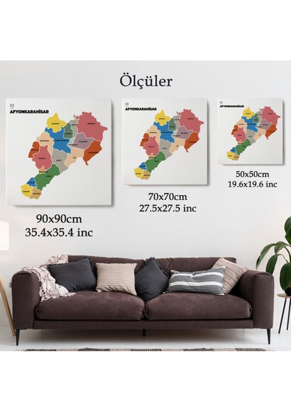 Afyonkarahisar Ili ve Ilçeler Haritası Dekoratif Kanvas Tablo 1253